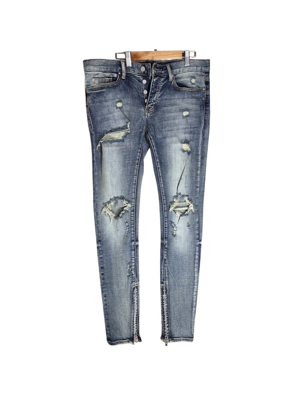 MNML Distressed Skinny Jeans Men's 30x30 Blue Medium Wash Ankle Zip